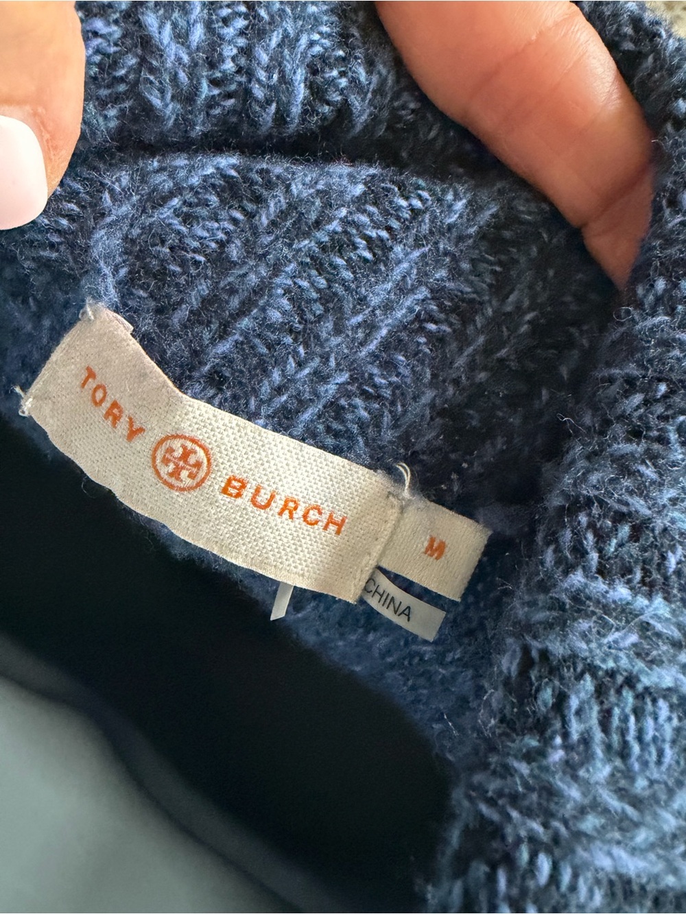 Tory Burch Slate Blue Turtleneck Sweater with Logo M - Picture 10 of 17